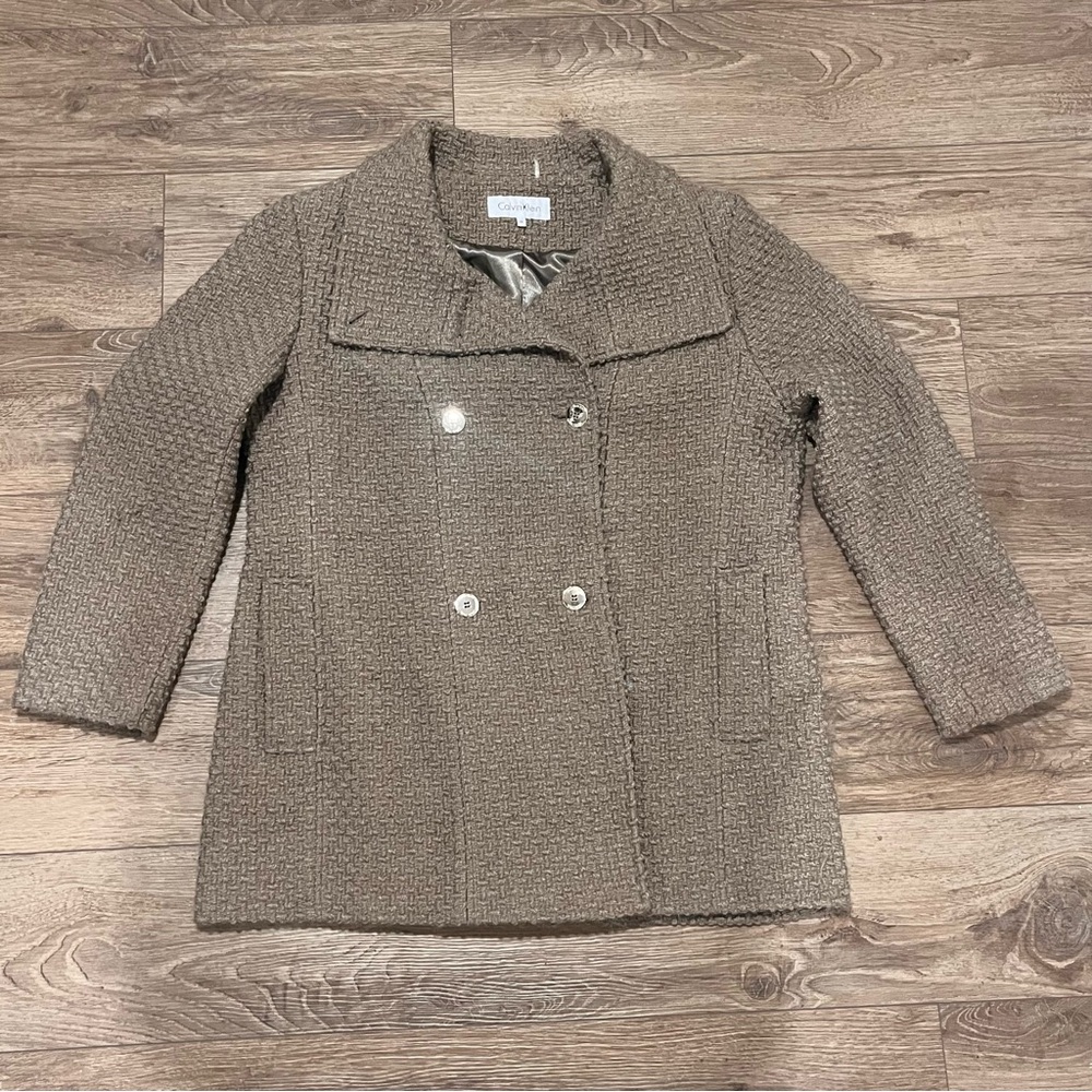 Calvin Klein Tan Wool Blend Pea Coat